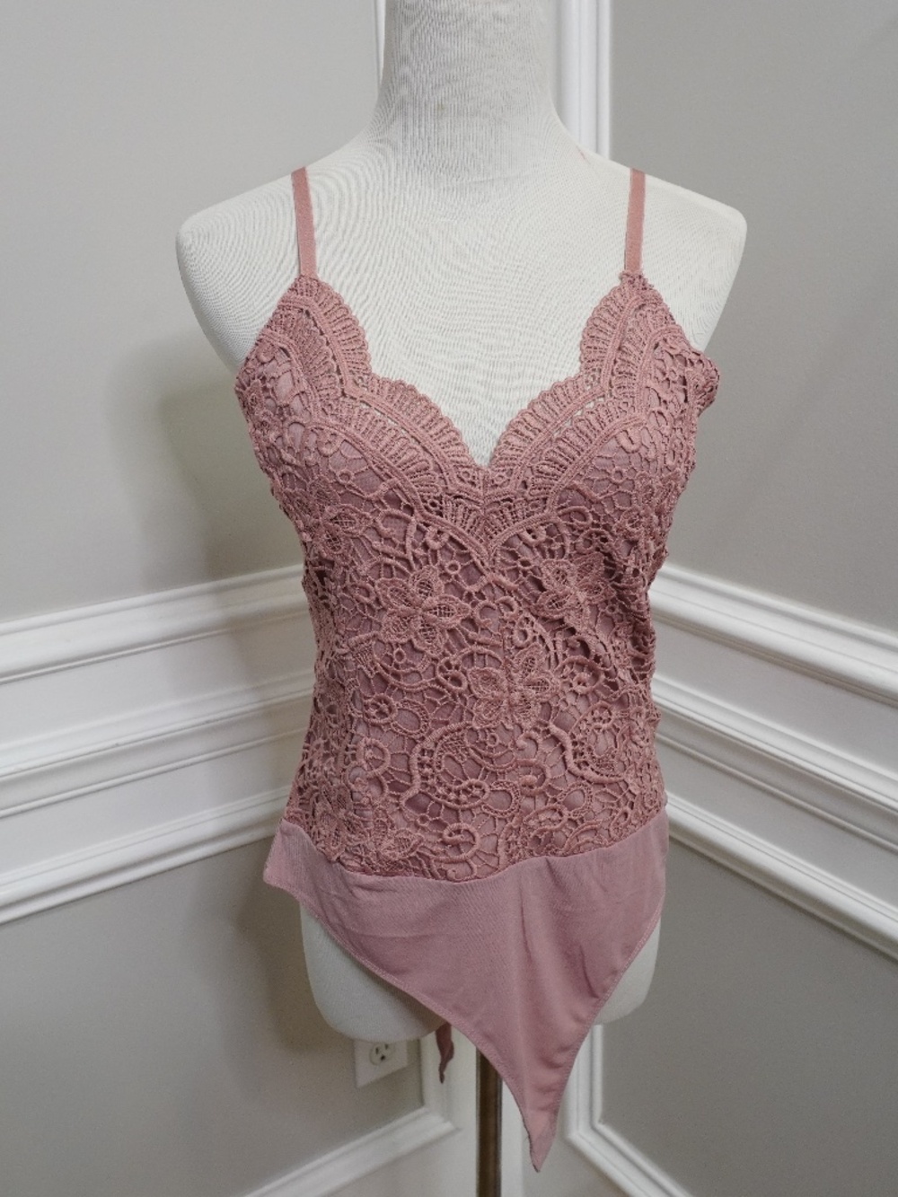 IRIS Pink Crochetted Bodysuit, Size L